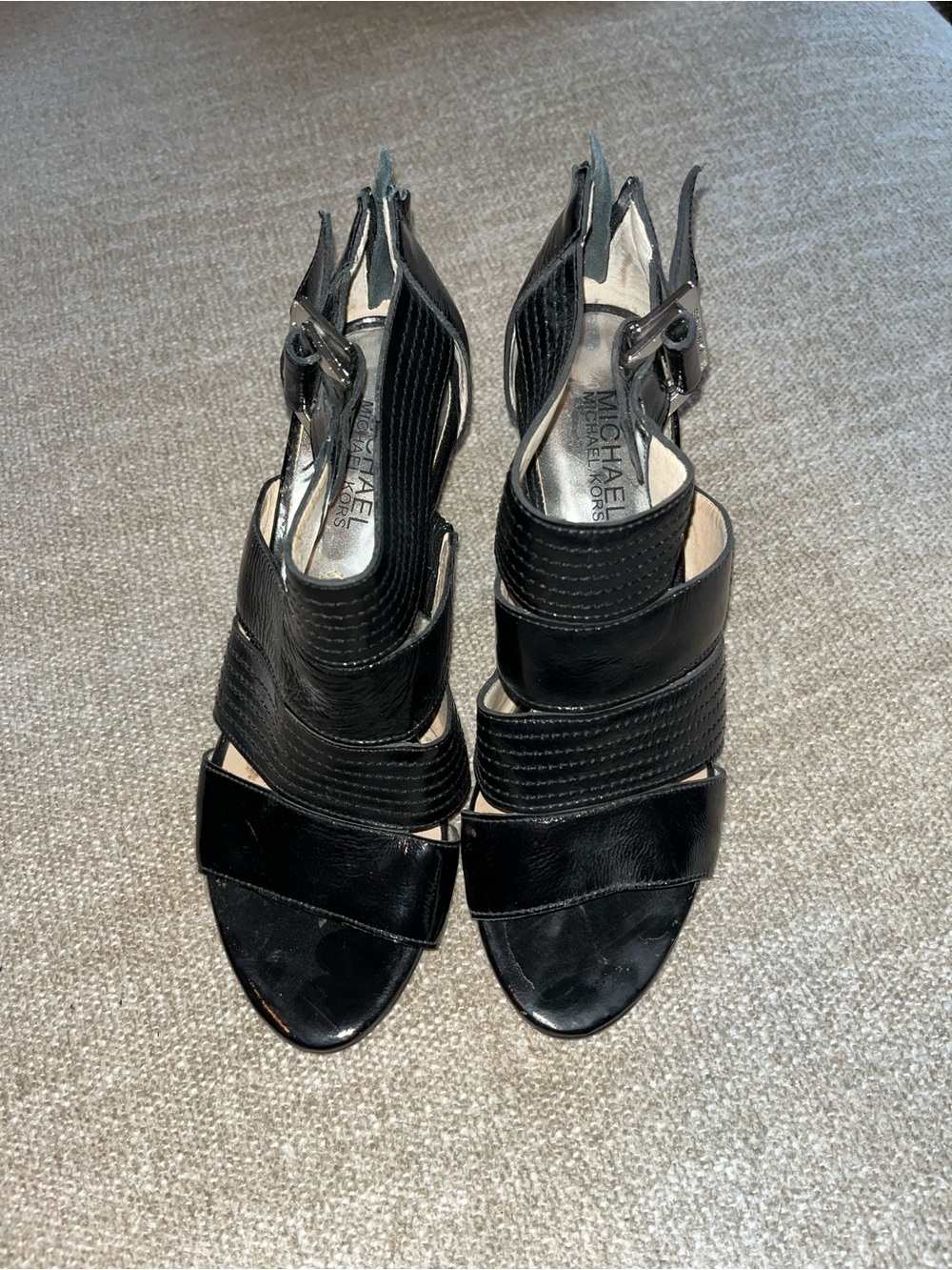 Michael Kors Black Multi-Strap Leather Slingback Heels